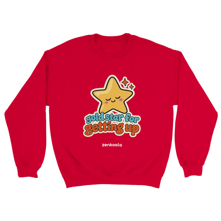Gold Star for Getting Up feel-good sweatshirt in red, Zen Koala Australia