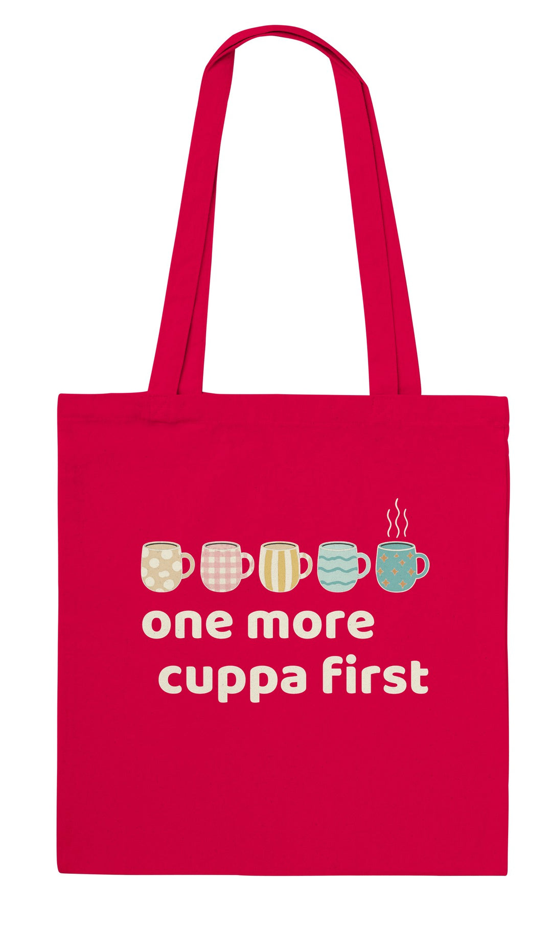 One More Cuppa First feel-good tote bag in red, Zen Koala Australia