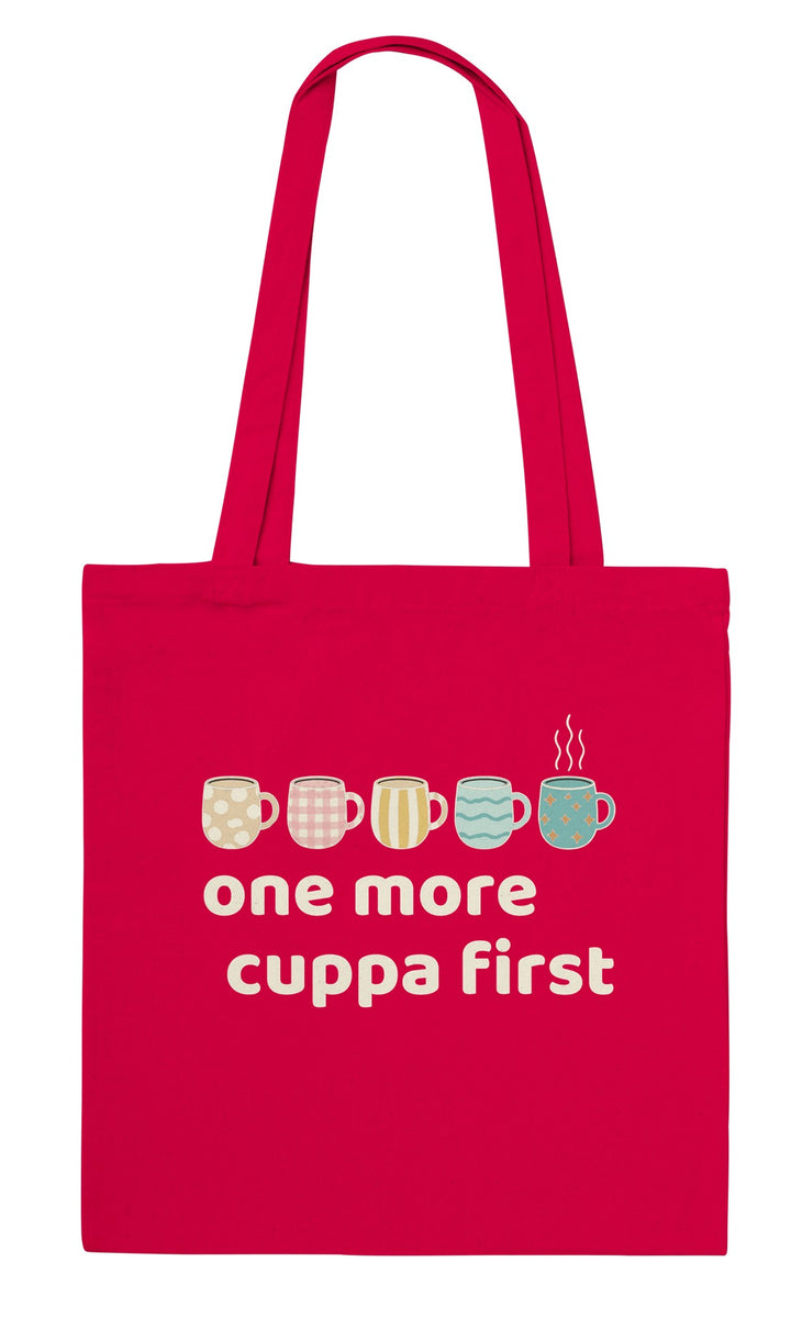 One More Cuppa First feel-good tote bag in red, Zen Koala Australia