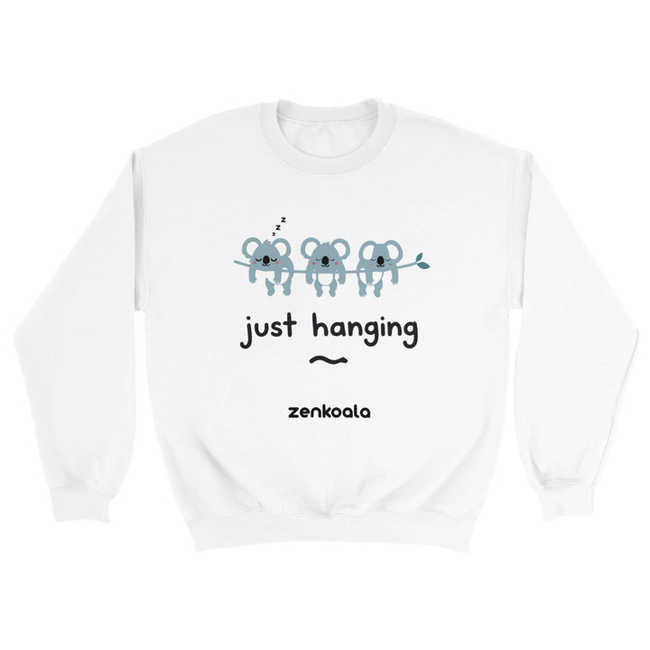 Just Hanging feel-good sweatshirt in white — Zen Koala Australia