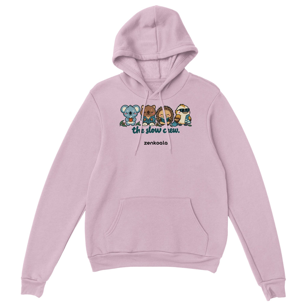 The Slow Crew feel-good hoodie in light pink, Zen Koala Australia