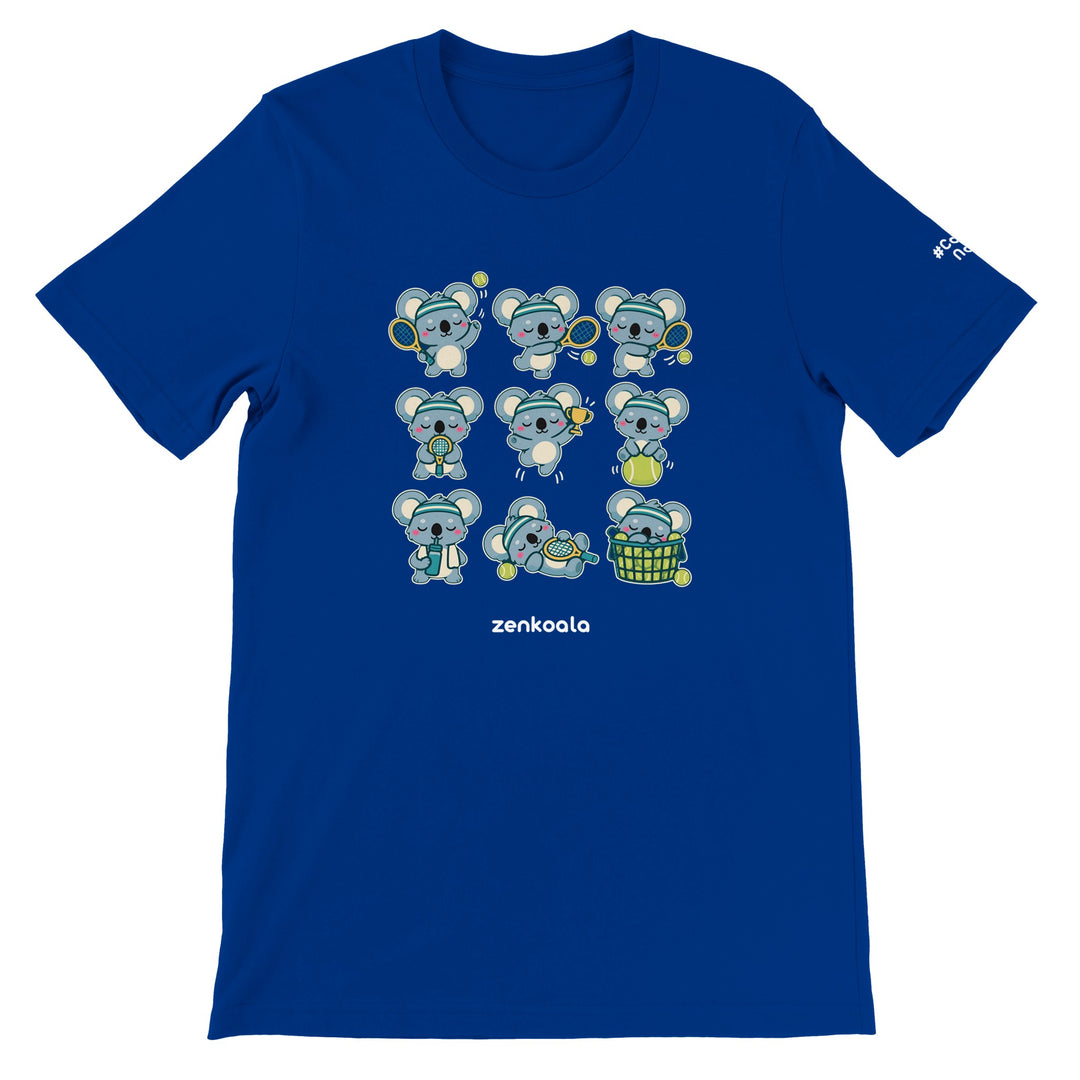 Tennis Koalas feel-good tee in true royal, Zen Koala Australia