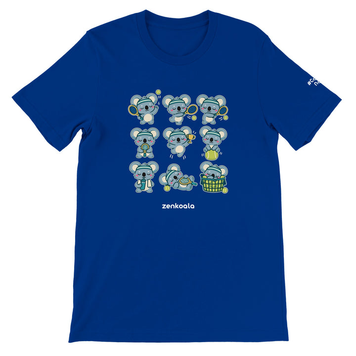 Tennis Koalas feel-good tee in true royal, Zen Koala Australia