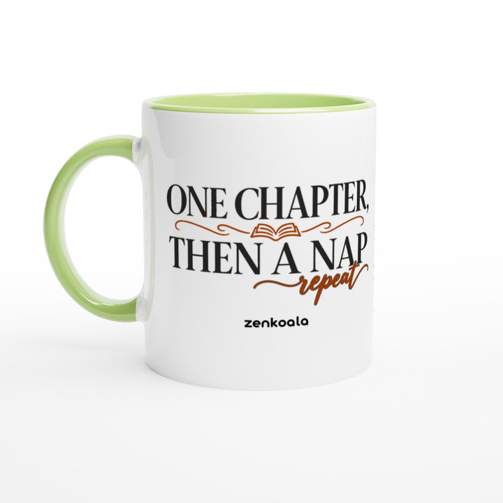 One Chapter Then a Nap mug in green: white with a green rim, inside and handle, Zen Koala Australia