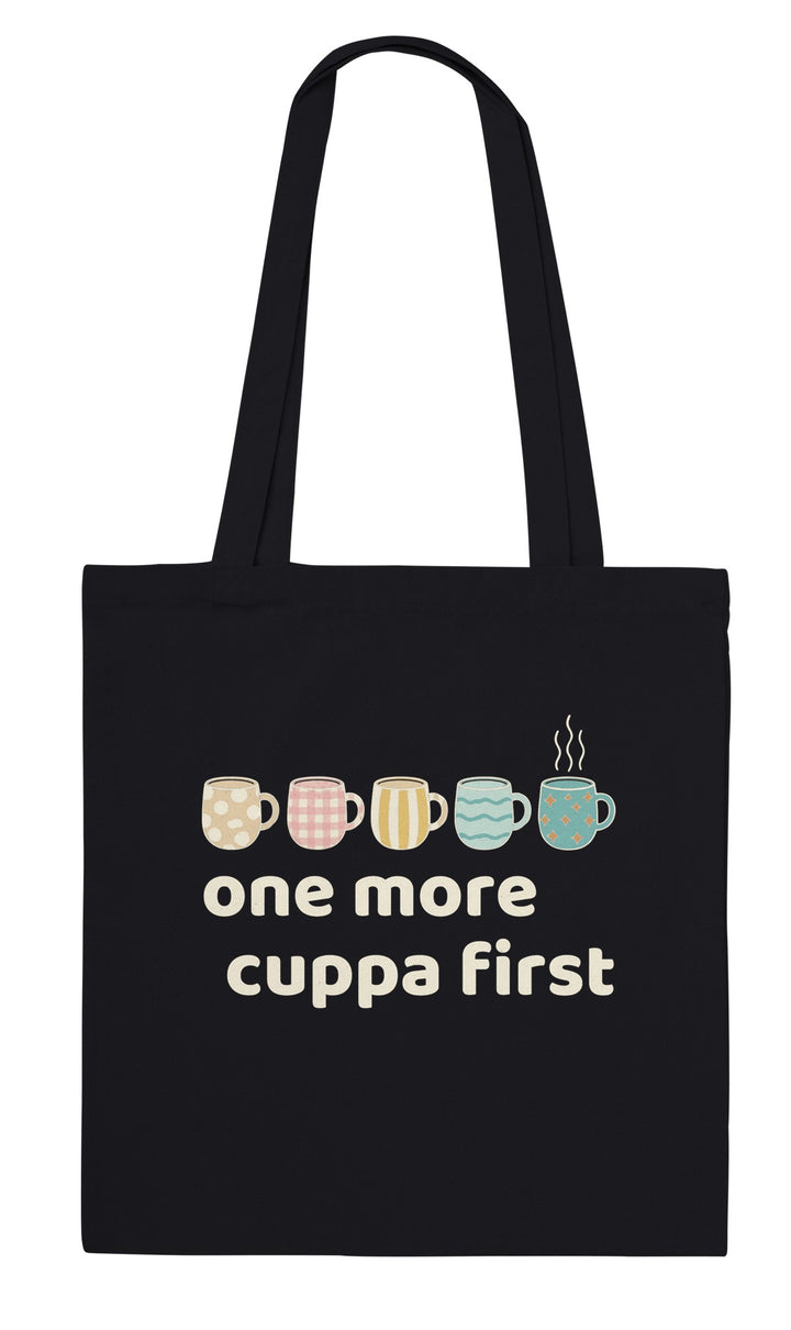 One More Cuppa First feel-good tote bag in black, Zen Koala Australia