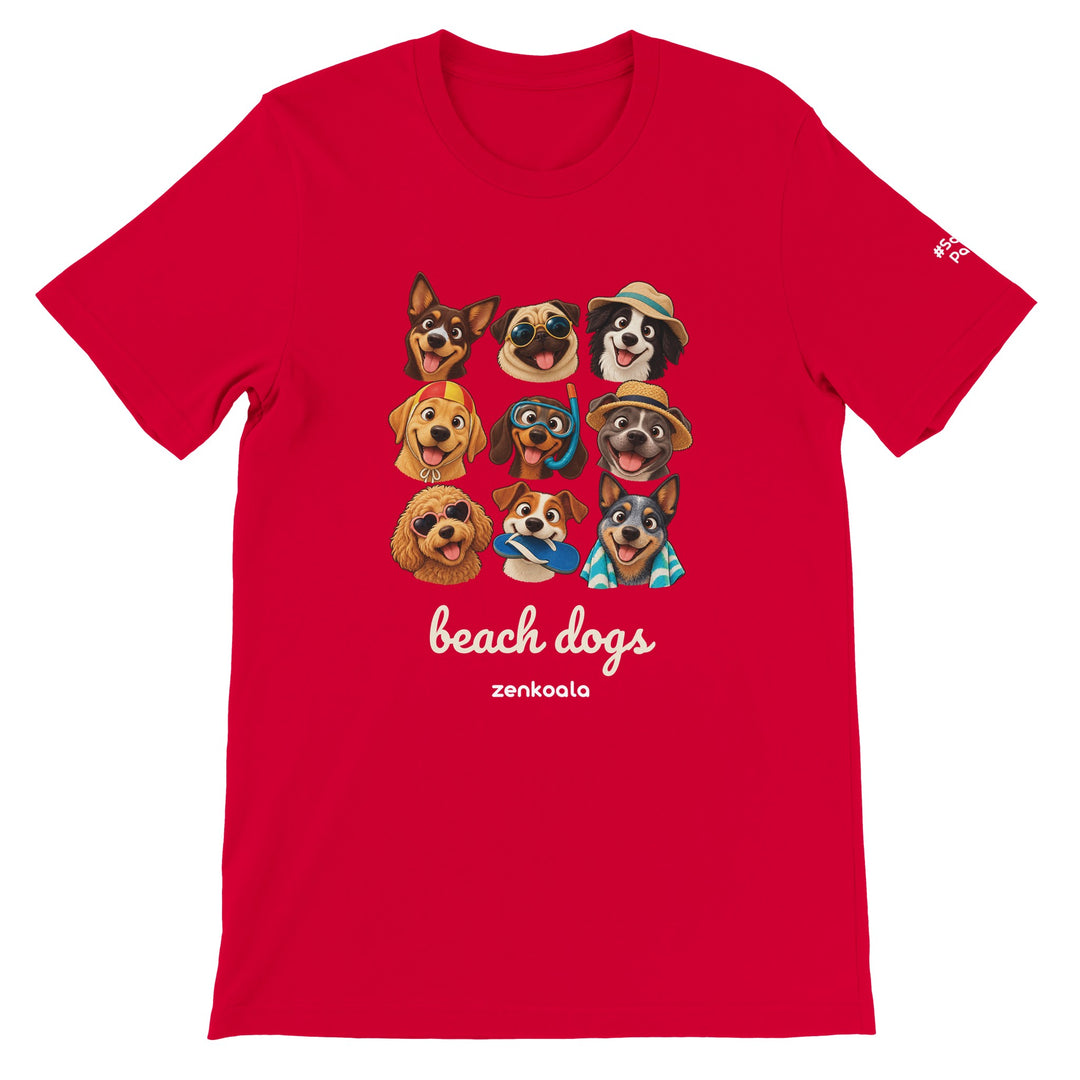 Beach Dogs feel-good tee in red, Zen Koala Australia