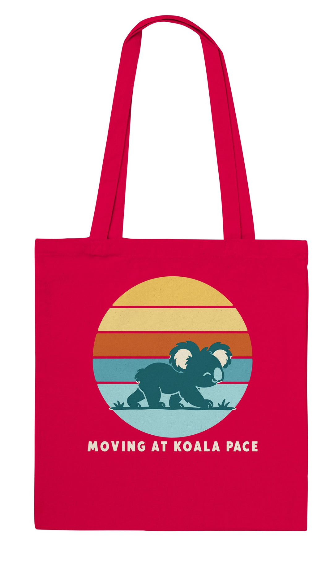 Moving at Koala Pace feel-good tote bag in red, Zen Koala Australia