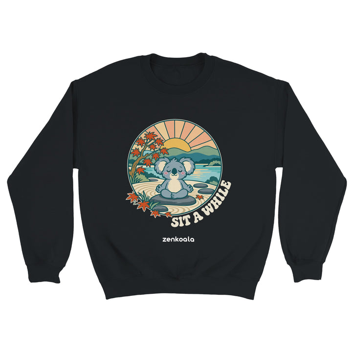 Sit a While feel-good sweatshirt in black, Zen Koala Australia