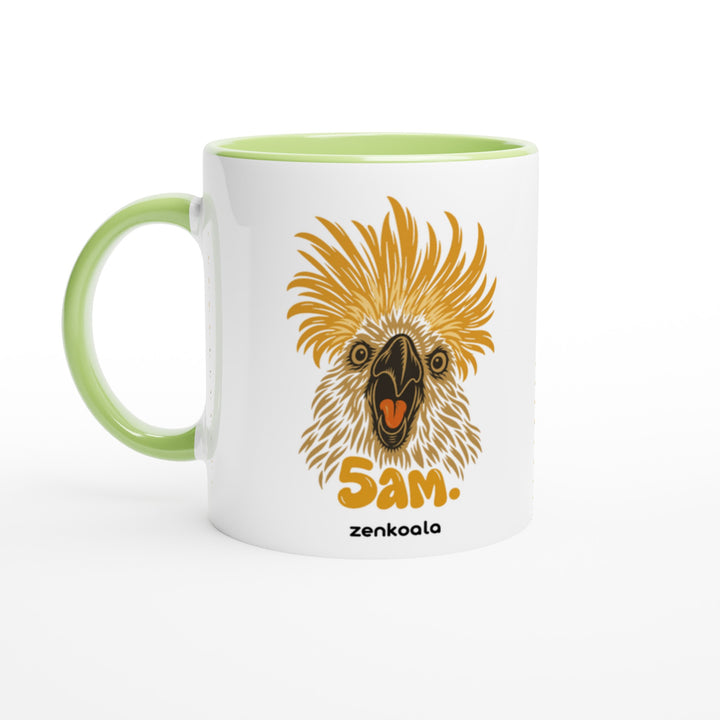 5am mug in green: white with a green rim, inside and handle, Zen Koala Australia