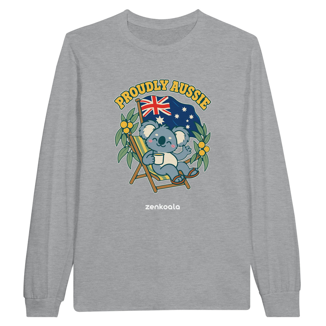 Proudly Aussie feel-good long sleeve tee in sports grey, Zen Koala Australia