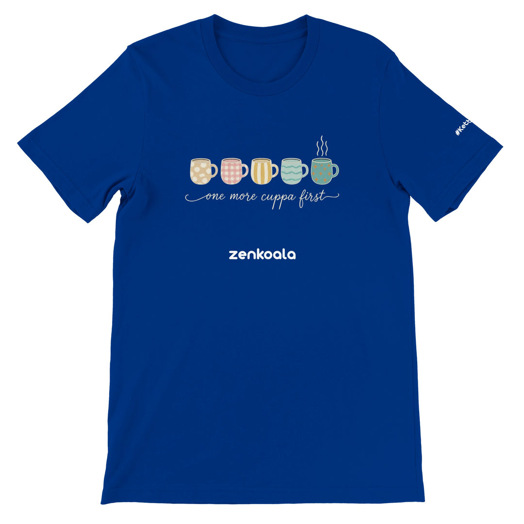 One More Cuppa First feel-good tee in true royal — Zen Koala Australia