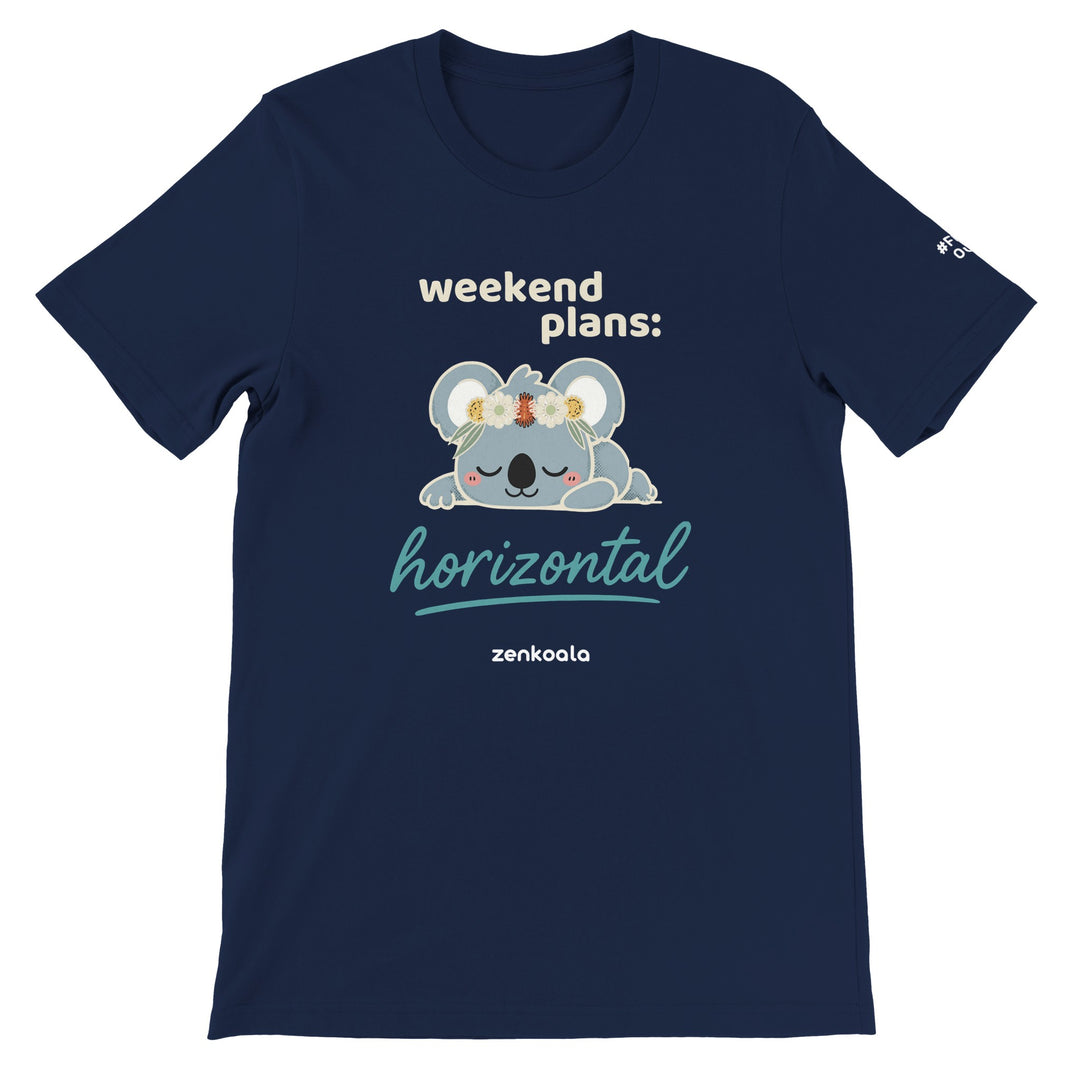 Weekend Plans Horizontal Koala feel-good tee in navy, Zen Koala Australia