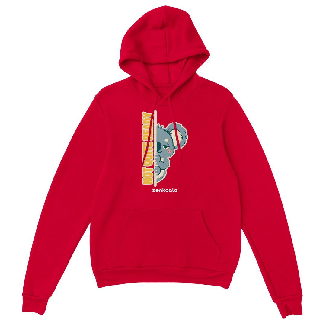 Not Quite Ready feel-good hoodie in red, Zen Koala Australia