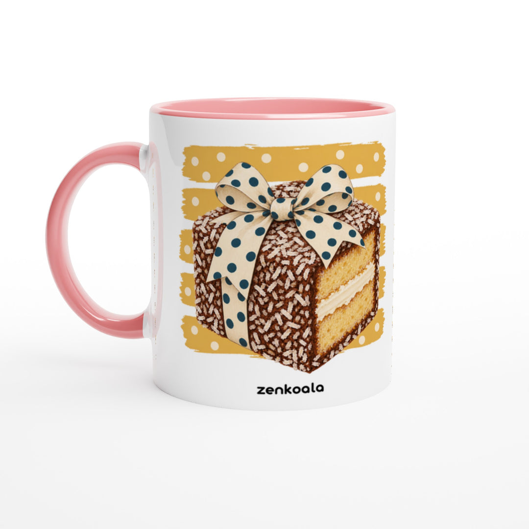 Lamington mug in pink: white with a pink rim, inside and handle, Zen Koala Australia