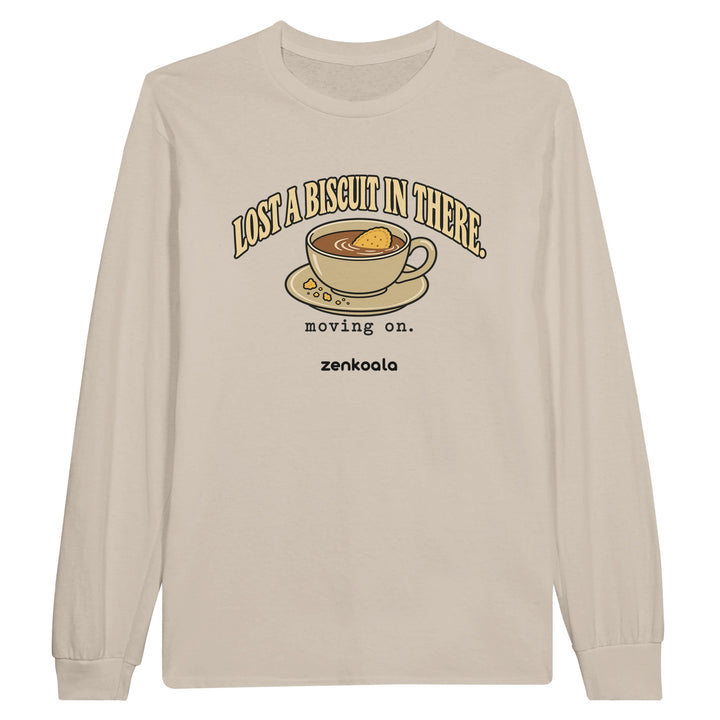 Lost a Biscuit in There feel-good long sleeve tee in sand, Zen Koala Australia