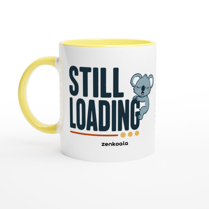 Still Loading Koala mug in yellow: white with a yellow rim, inside and handle, Zen Koala Australia
