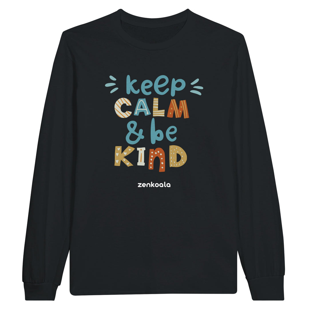 Keep Calm, Be Kind feel-good long sleeve tee in black, Zen Koala Australia