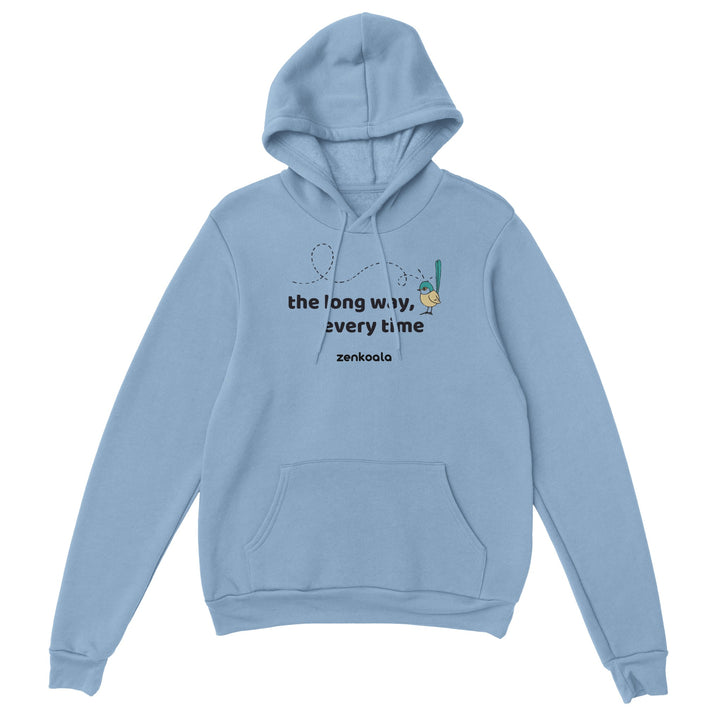 The Long Way Every Time feel-good hoodie in light blue, Zen Koala Australia