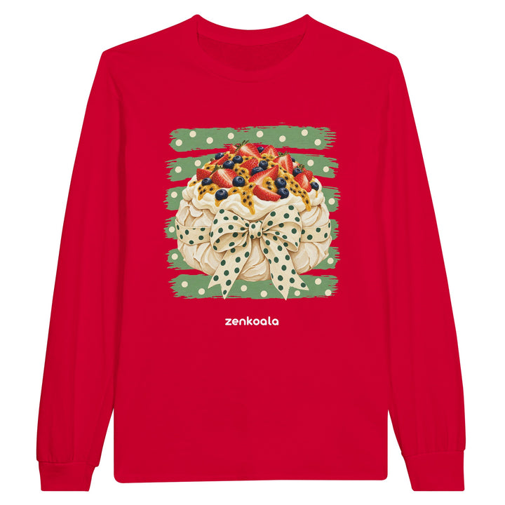 Pavlova feel-good long sleeve tee in red, Zen Koala Australia