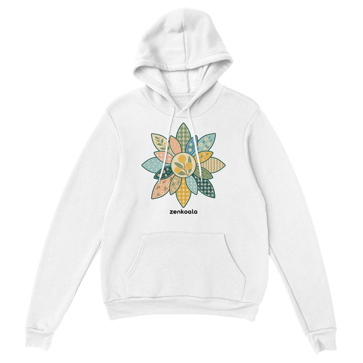 Wattle Mandala feel-good hoodie in white, Zen Koala Australia