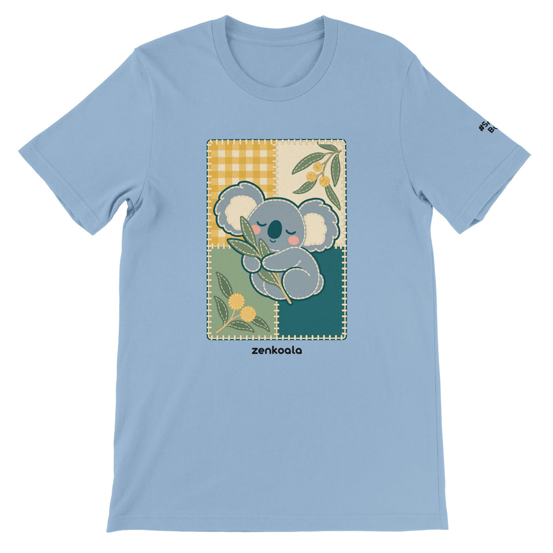 Koala Quilt feel-good tee in light blue, Zen Koala Australia
