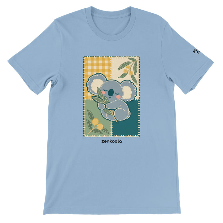 Koala Quilt feel-good tee in light blue, Zen Koala Australia