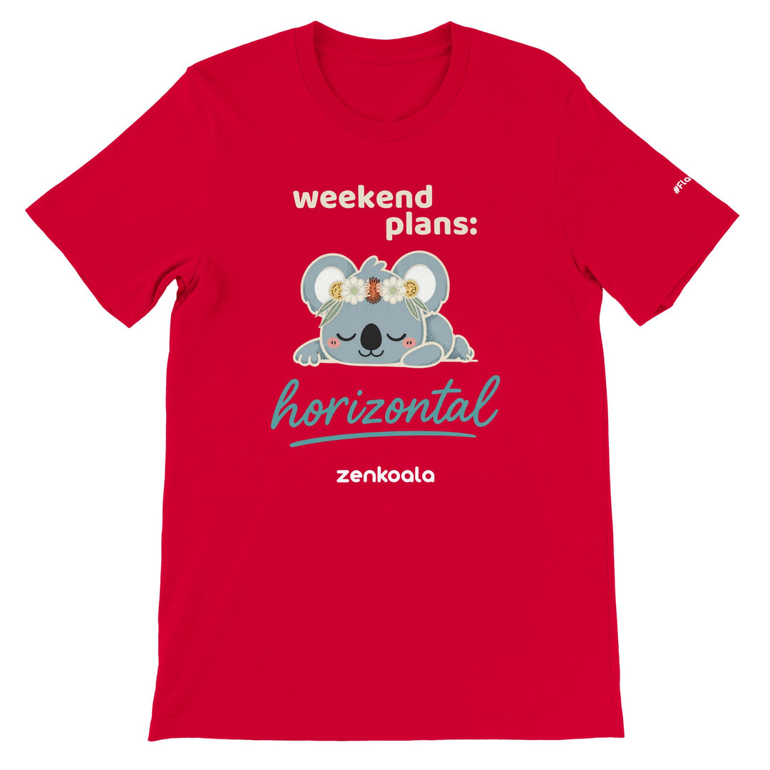 Weekend Plans Horizontal Koala feel-good tee in red — Zen Koala Australia