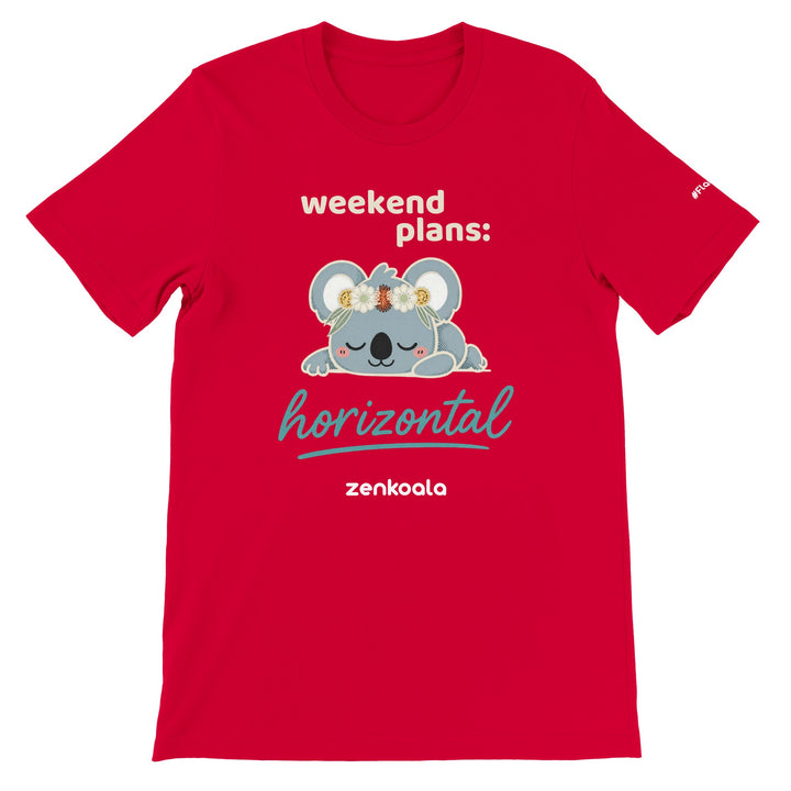 Weekend Plans Horizontal Koala feel-good tee in red — Zen Koala Australia
