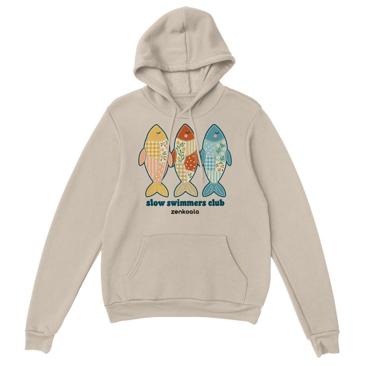 Slow Swimmers Club feel-good hoodie in sand, Zen Koala Australia