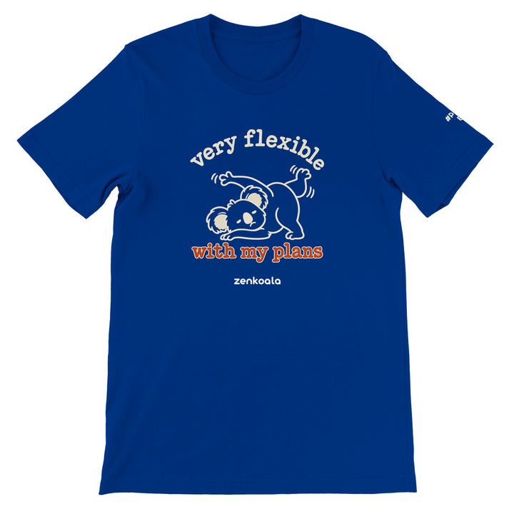 Very Flexible With My Plans feel-good tee in true royal, Zen Koala Australia
