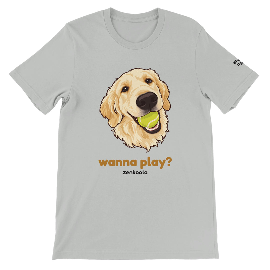 Wanna Play? feel-good tee in silver, Zen Koala Australia