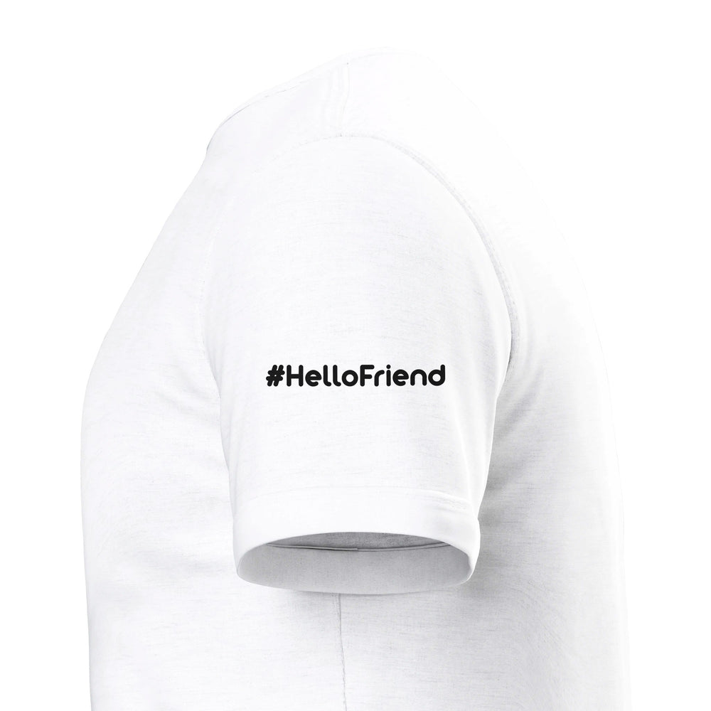 Sleeve close-up: #HelloFriend — Zen Koala Australia feel-good clothing