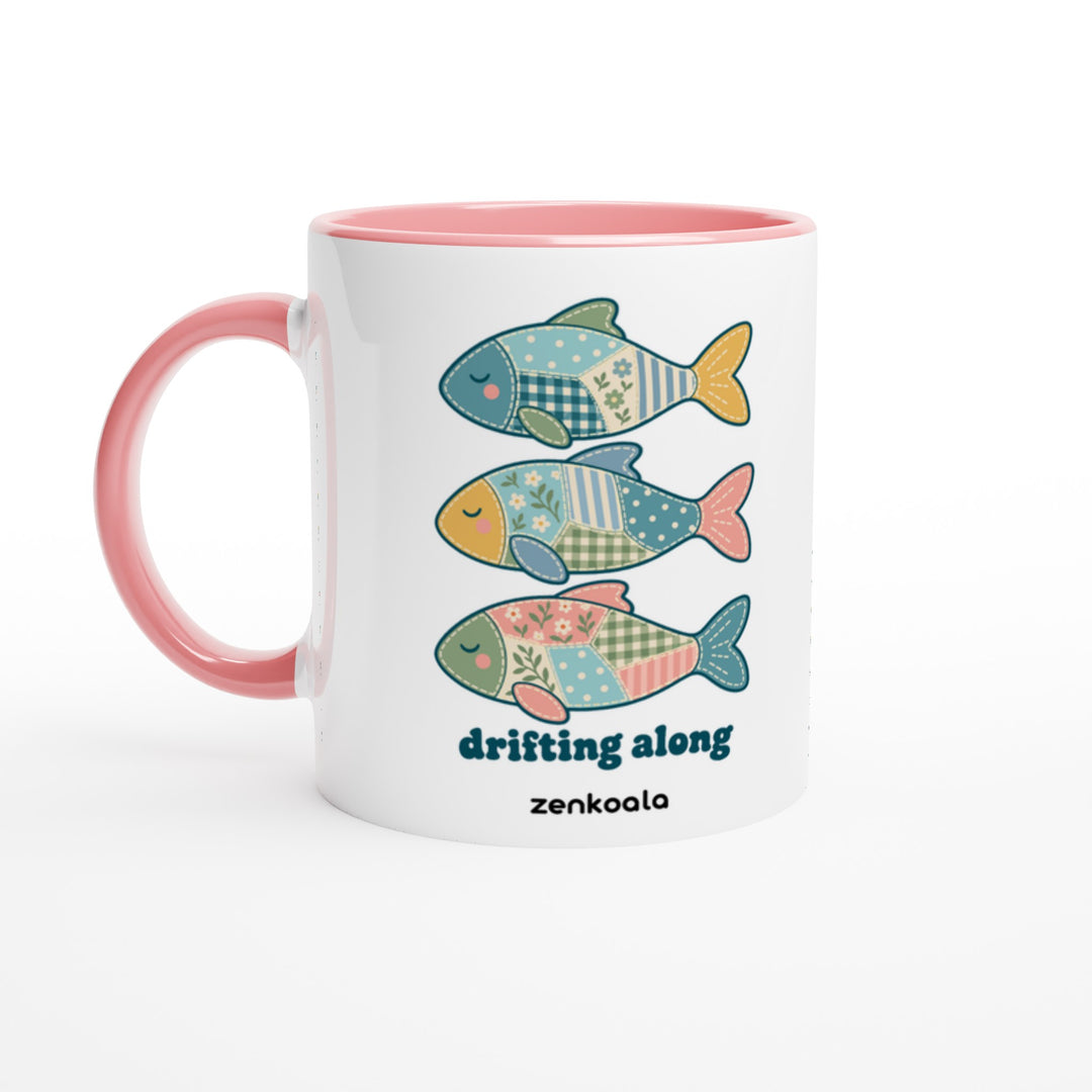 Drifting Along Fish mug in pink: white with a pink rim, inside and handle, Zen Koala Australia