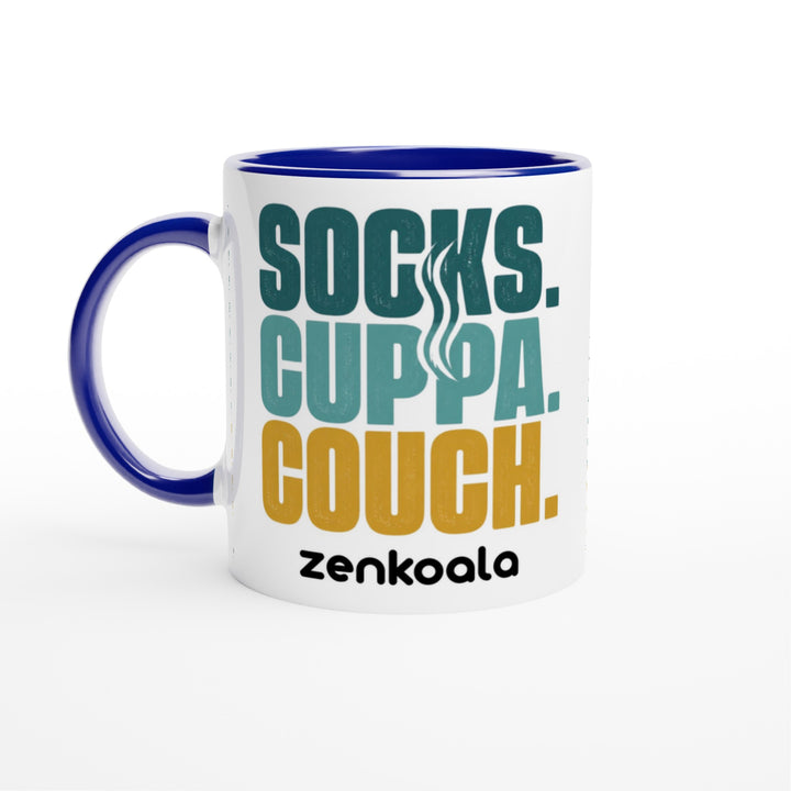 Socks Cuppa Couch feel-good mug, blue inside — Zen Koala Australia
