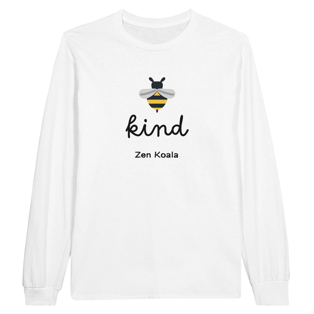 Bee Kind feel-good long sleeve tee — a little bee and a soft reminder to be kind, Zen Koala Australia