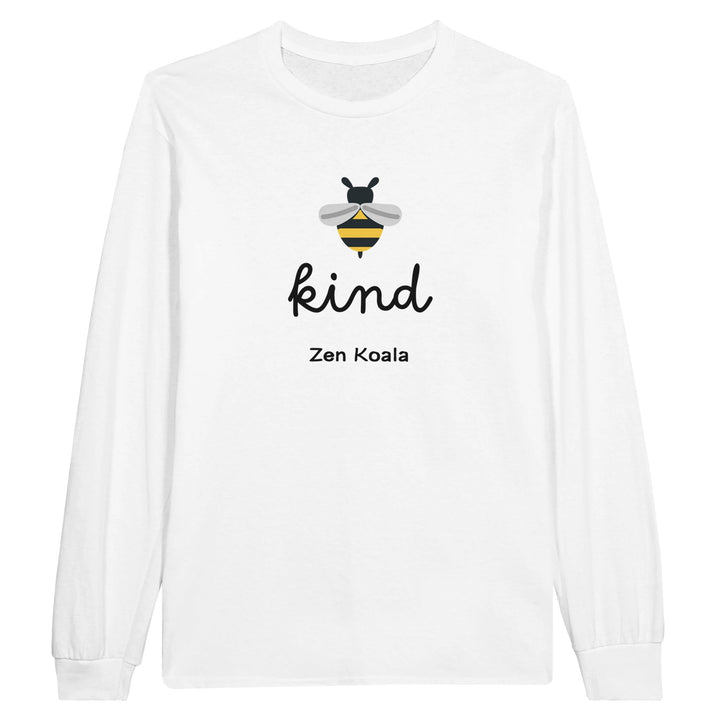 Bee Kind feel-good long sleeve tee — a little bee and a soft reminder to be kind, Zen Koala Australia
