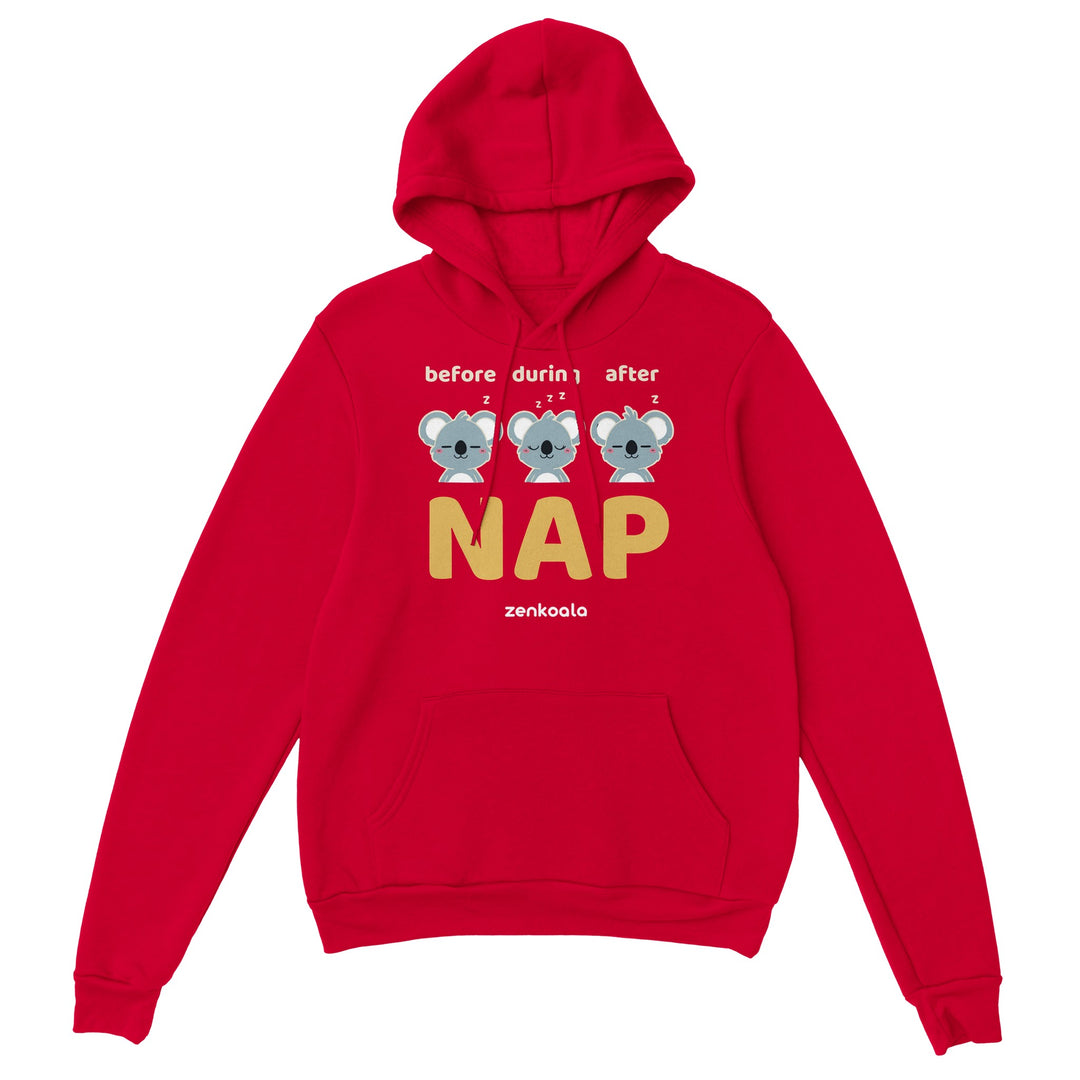 Before Nap Nap After Nap Koala feel-good hoodie in red, Zen Koala Australia