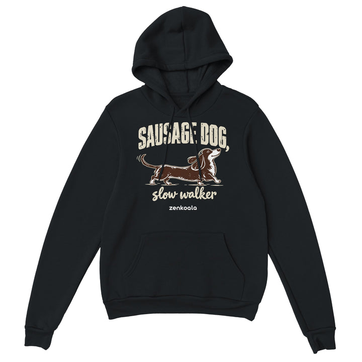 Sausage Dog Slow Walker feel-good hoodie in black, Zen Koala Australia