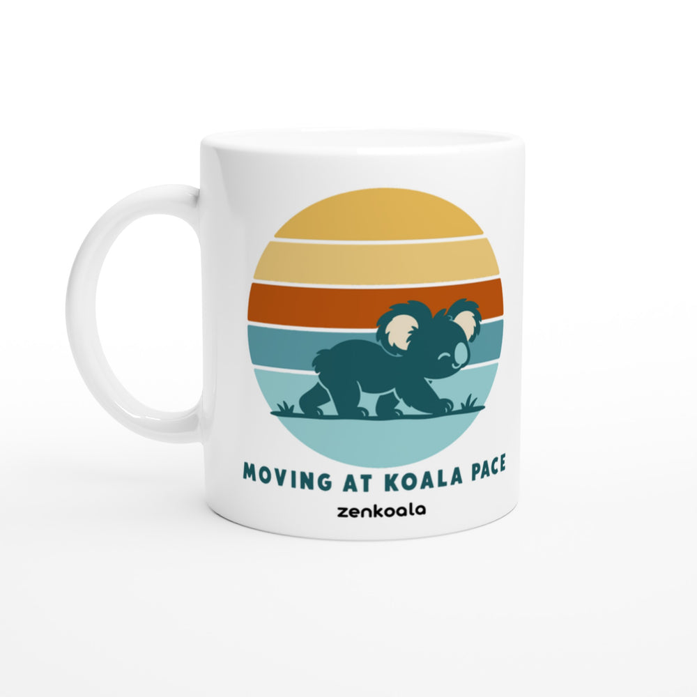 Moving at Koala Pace mug in all white, Zen Koala Australia
