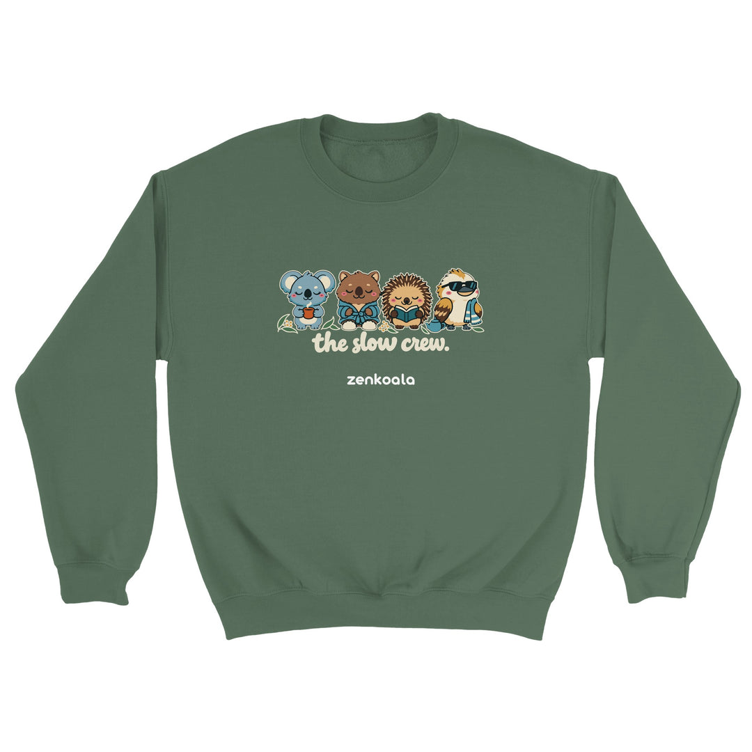 The Slow Crew feel-good sweatshirt in military green, Zen Koala Australia