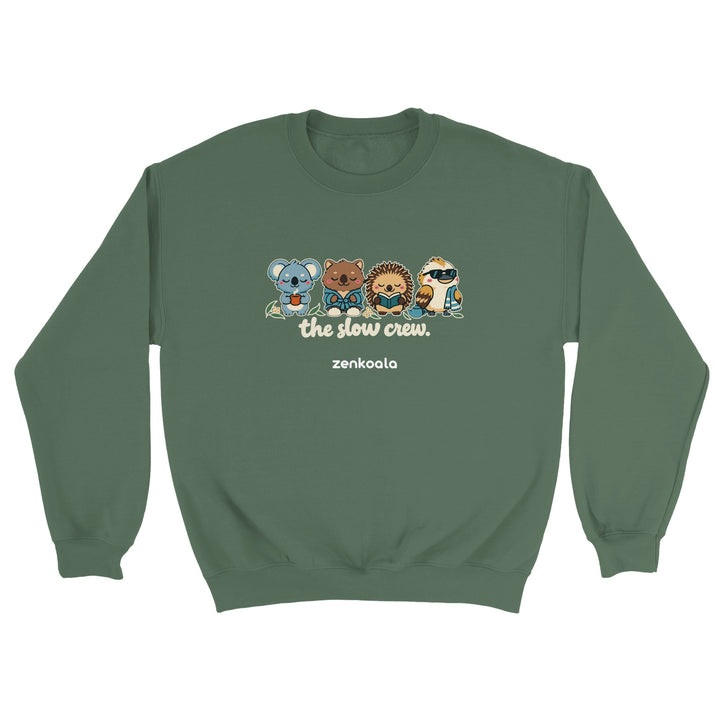 The Slow Crew feel-good sweatshirt in military green, Zen Koala Australia