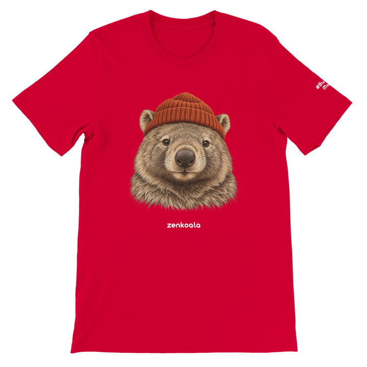 Wombat Beanie feel-good tee in red, Zen Koala Australia