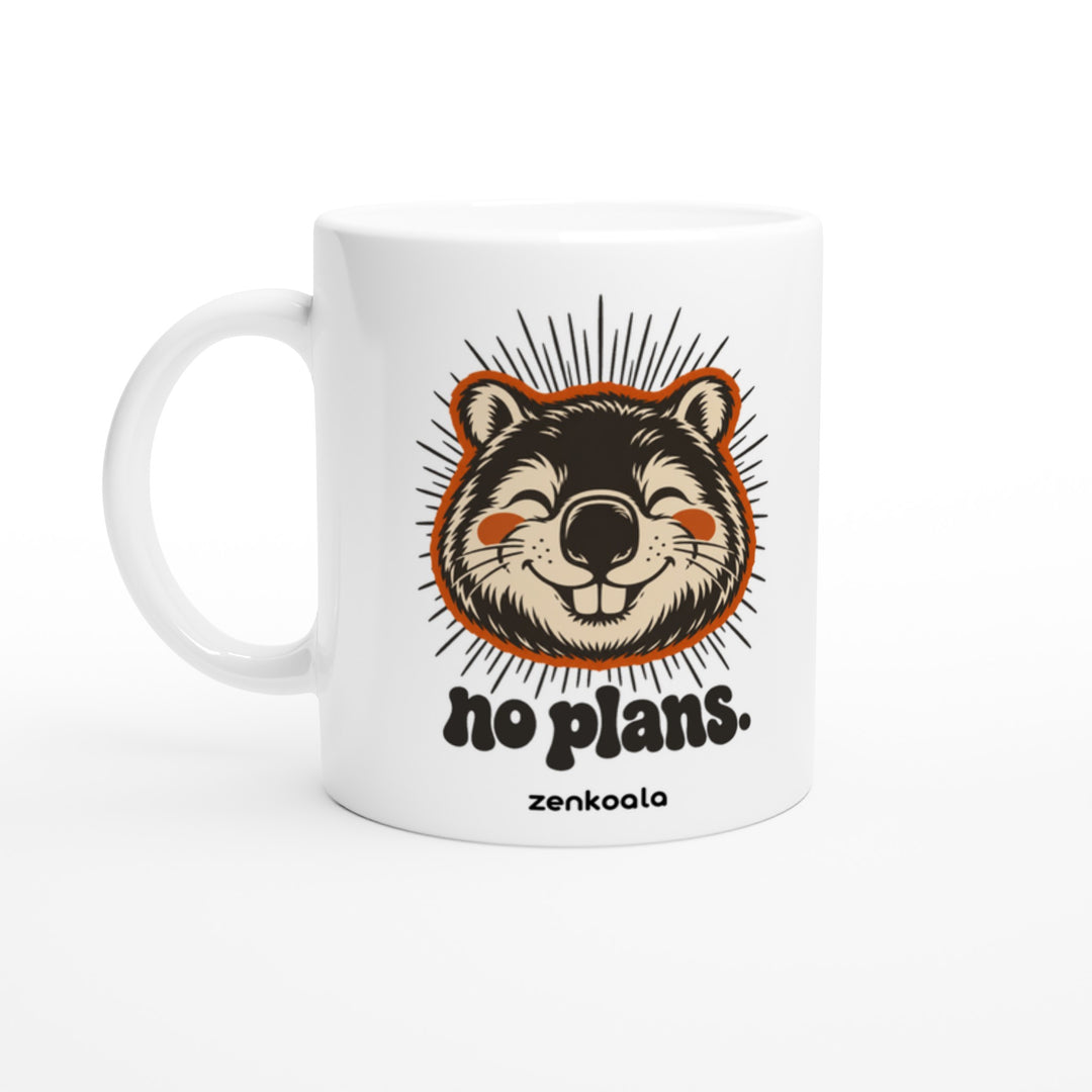 No Plans mug in all white, Zen Koala Australia