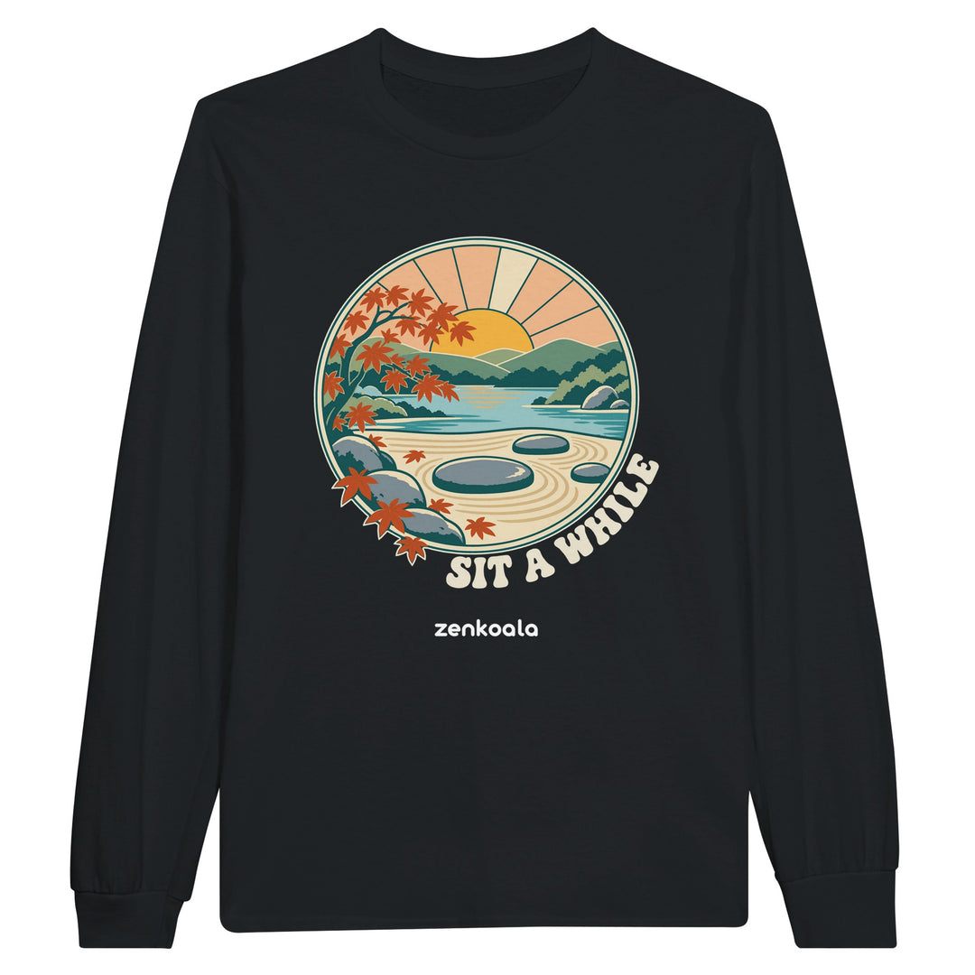 Zen Garden Sit a While feel-good long sleeve tee in black, Zen Koala Australia