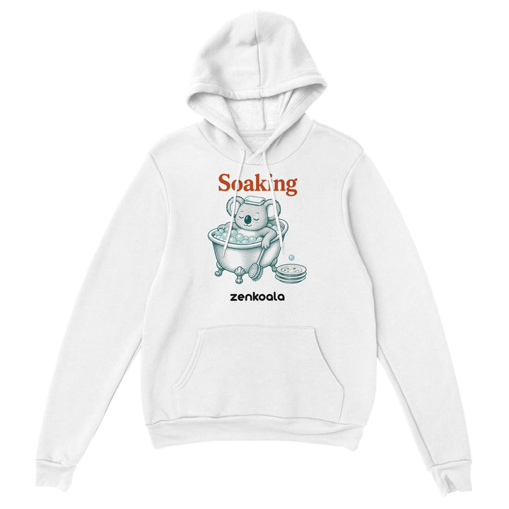 Soaking Koala Bath feel-good hoodie in White — Zen Koala Australia
