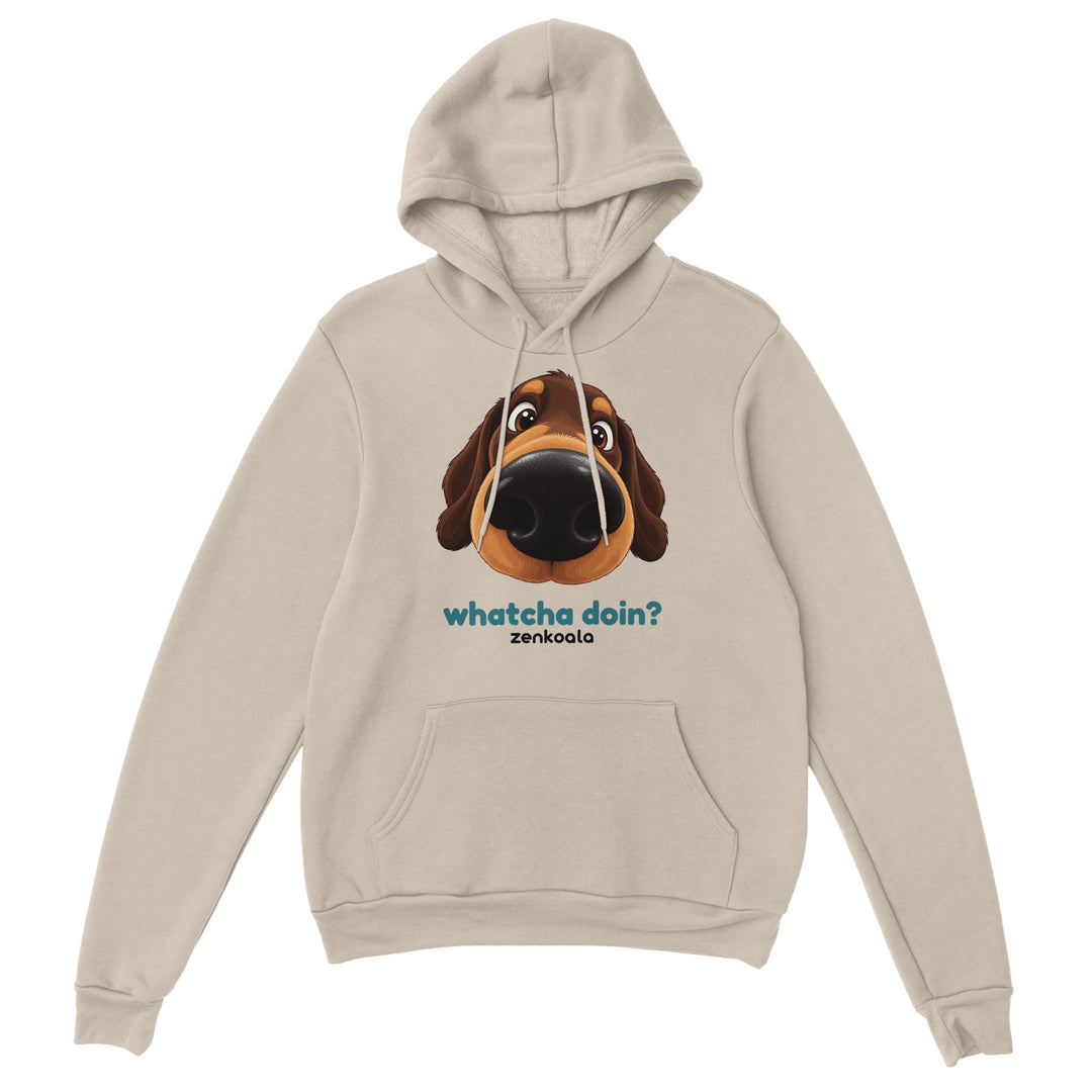 Whatcha Doin? feel-good hoodie in sand, Zen Koala Australia