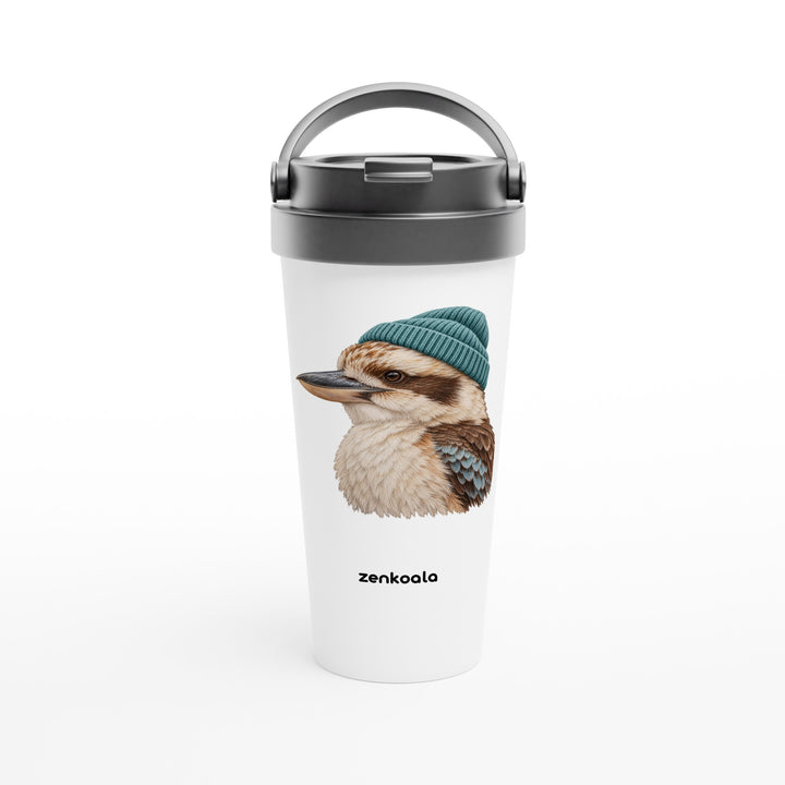 Kookaburra Beanie feel-good travel mug: a kookaburra in a beanie, Zen Koala Australia