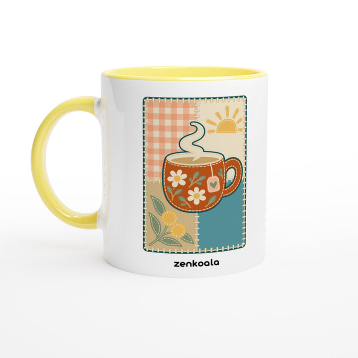 Cuppa Quilt mug in yellow: white with a yellow rim, inside and handle, Zen Koala Australia