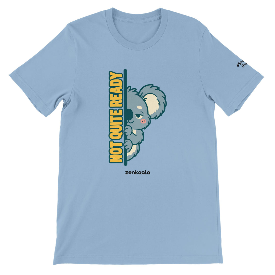 Not Quite Ready feel-good tee in light blue, Zen Koala Australia