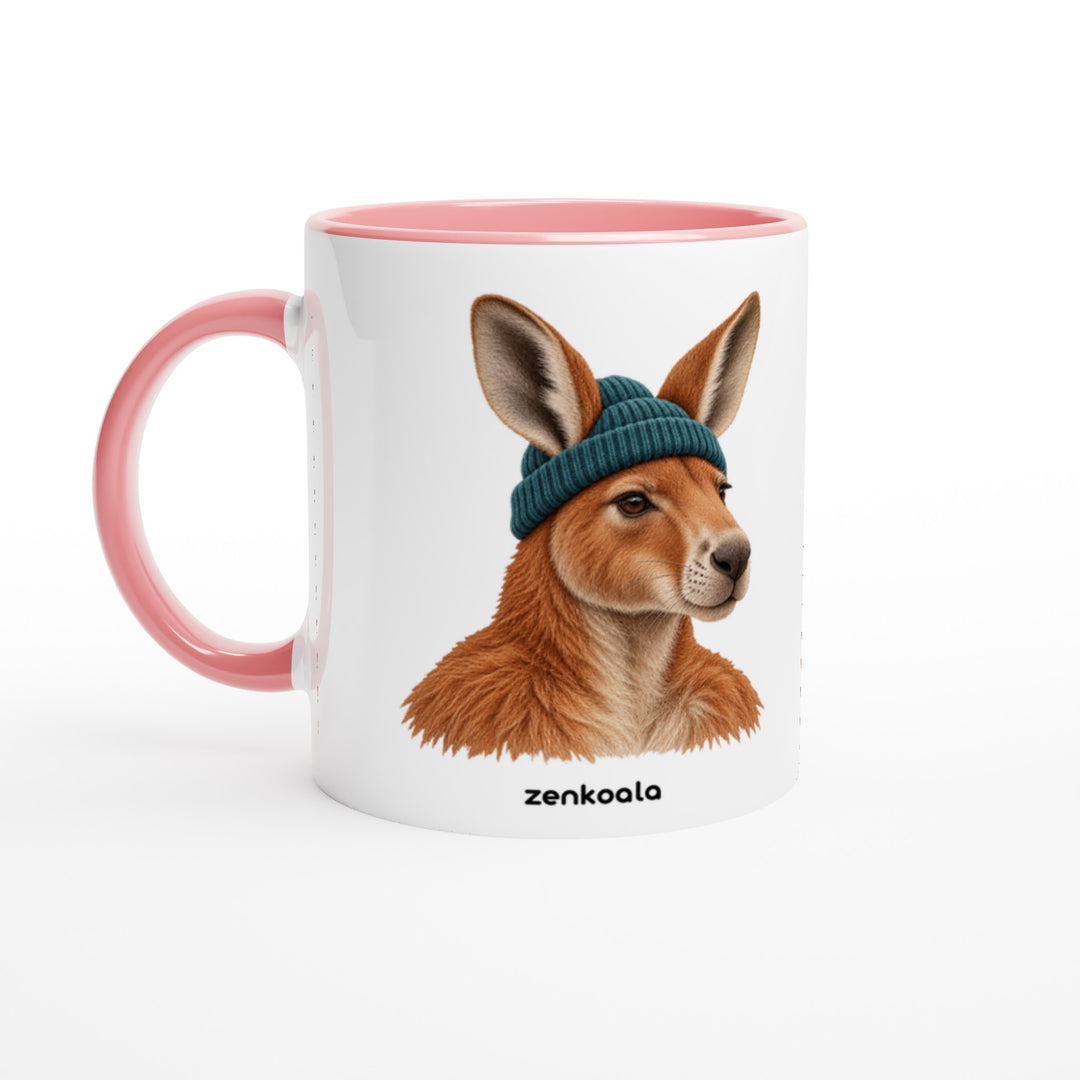 Kangaroo Beanie mug in pink: white with a pink rim, inside and handle, Zen Koala Australia